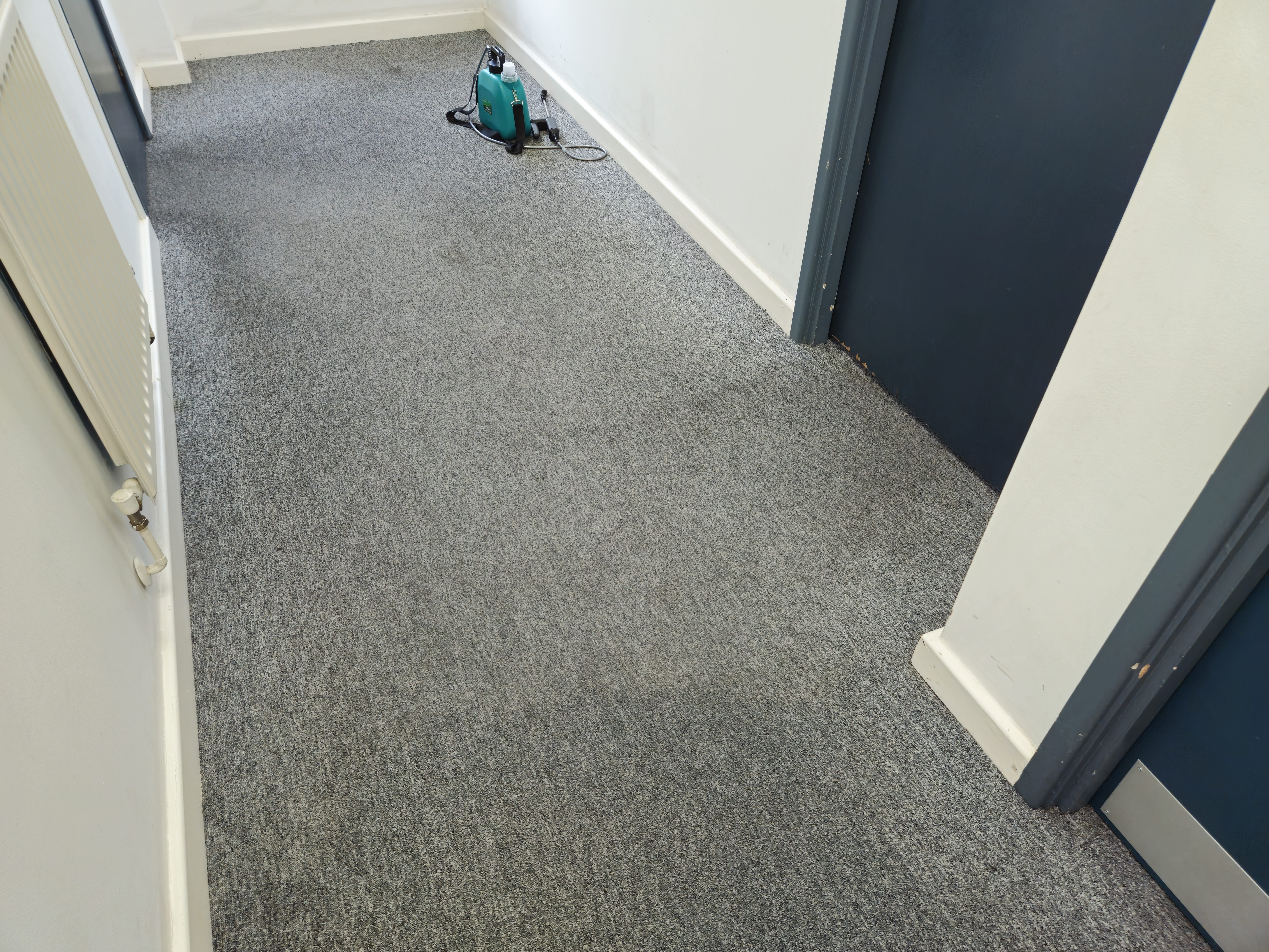 Commercial carpet before cleaning - traffic lane soiling